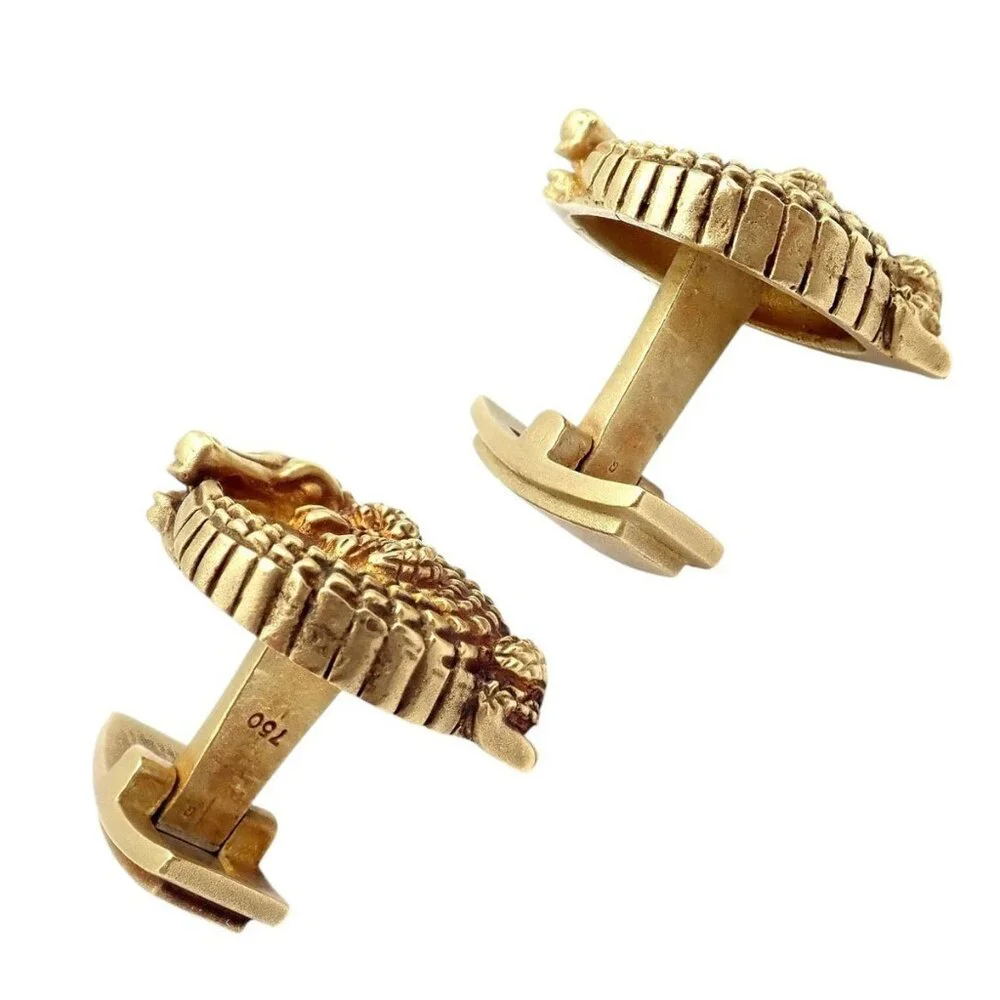 Rare! Vintage Kieselstein Cord 18k Yellow Gold Coiled Alligator Cufflinks 1980